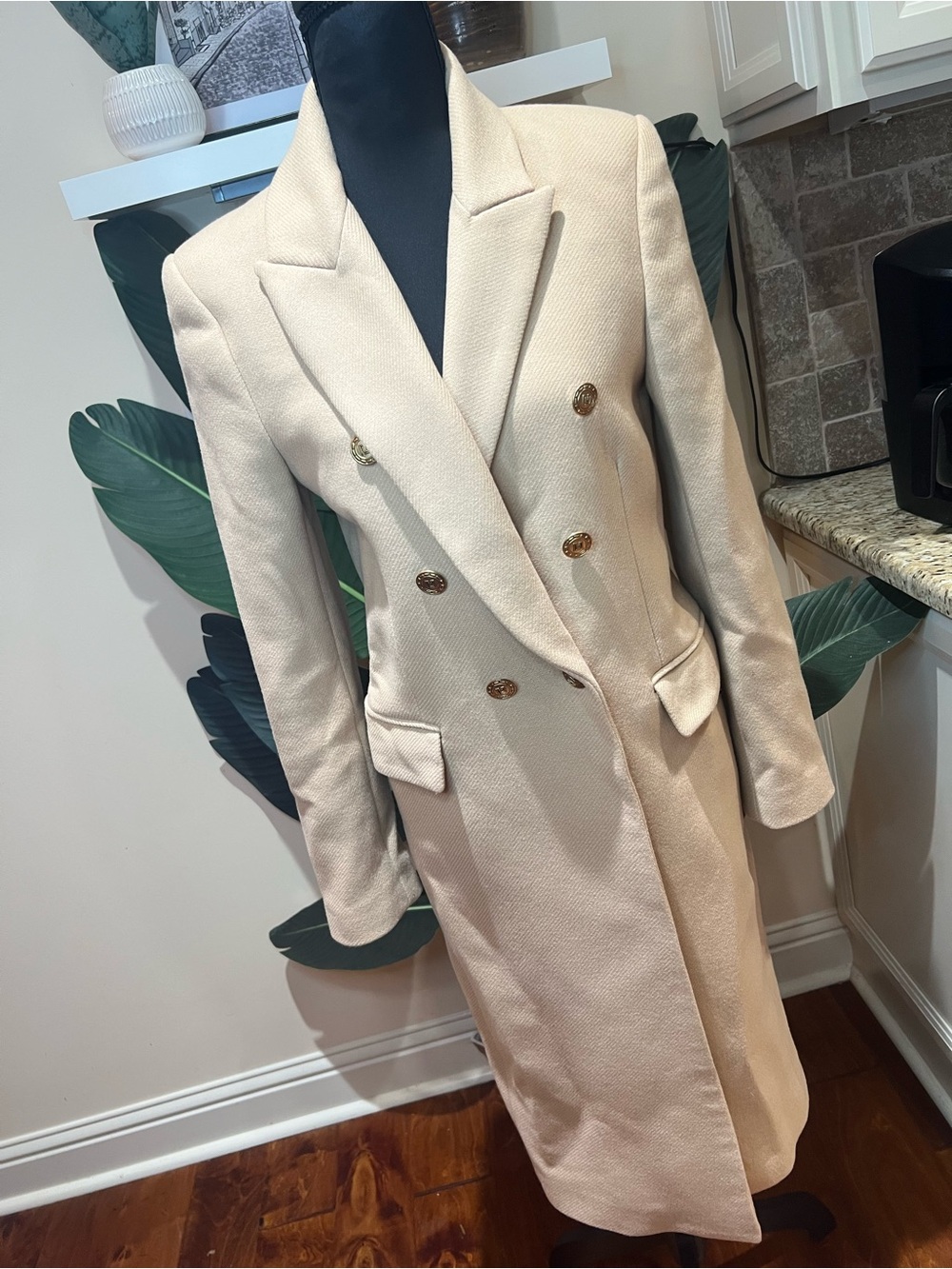 ZARA Manteco Premium Wool Long Double-Breasted Tan Coat XS